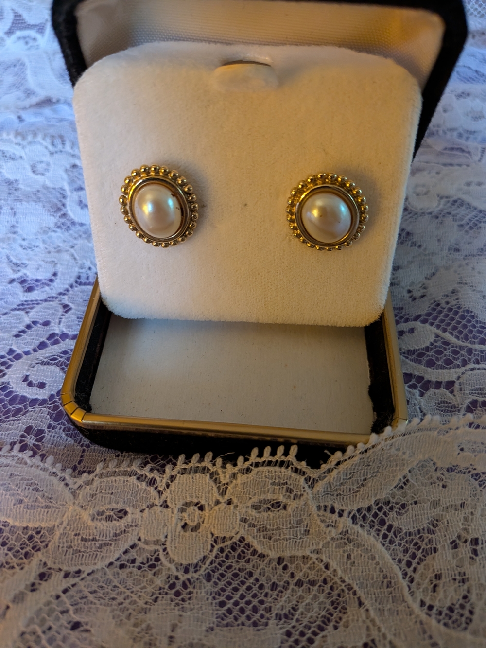 Gold-Tone Pearl Button Earrings — Elegant White Pearl Studs